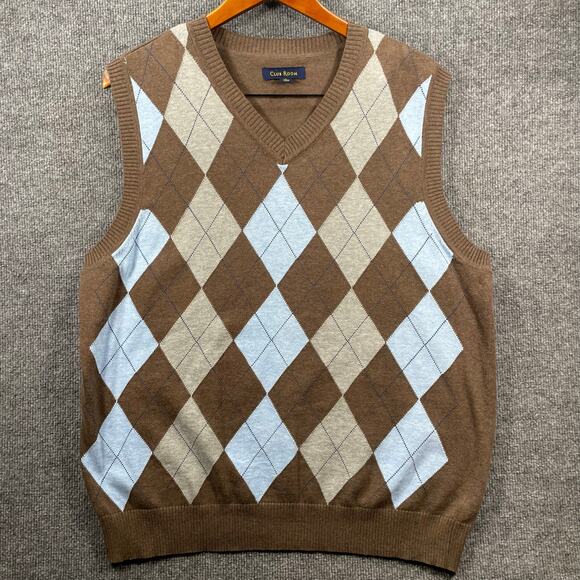 Club Room Sweater Vest Men's Large Brown/Blue Argyle Golfing Casual Grandpa - Picture 1 of 8